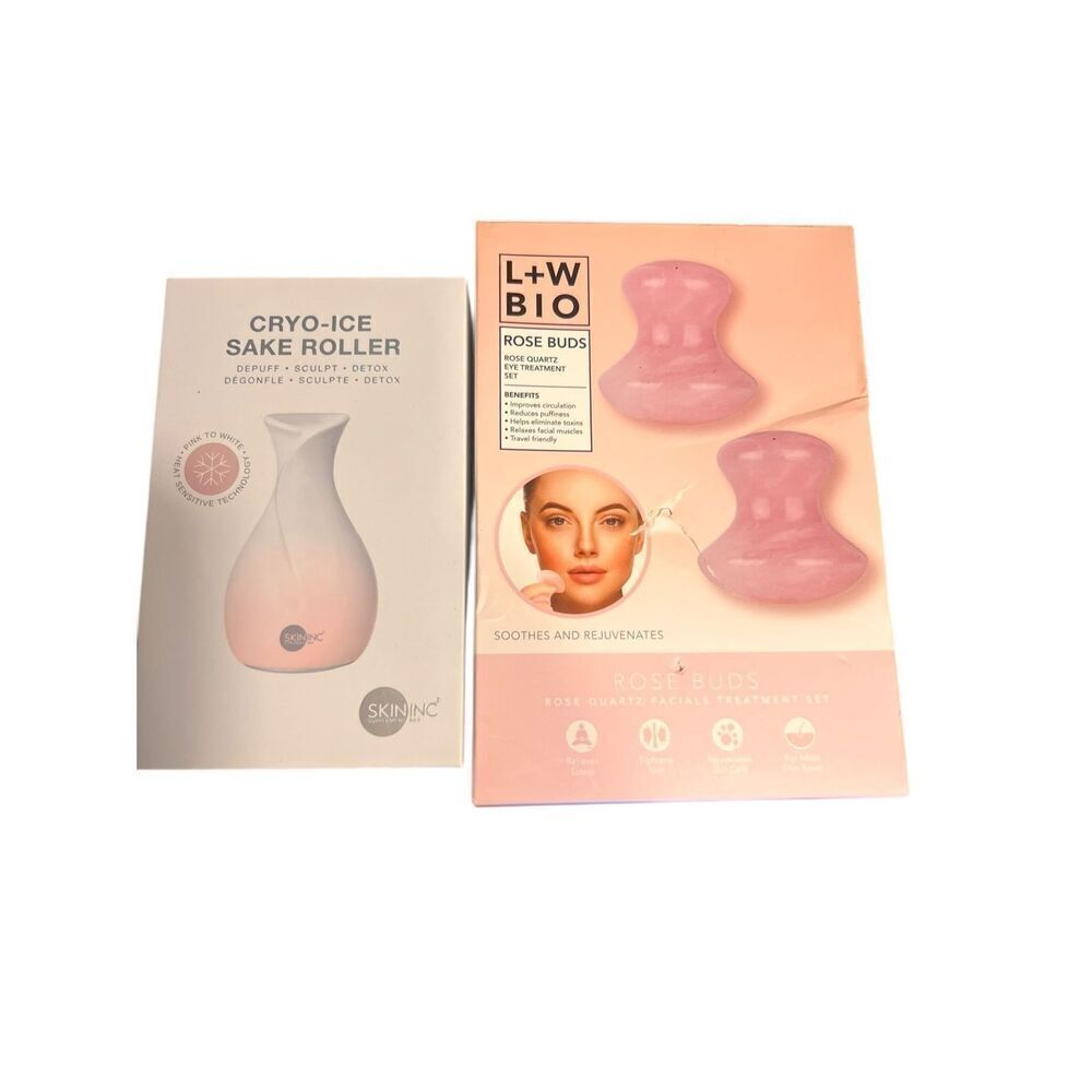 Cryo ice sake roller & L+W Bio rose buds rose quarts eye treatment eye rollers